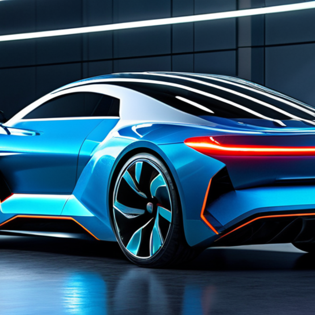 A highly sophisticated, centralized processing unit, envisioned as the advanced 'brain' of a future autonomous vehicle. The image features a clean, professional depiction of integrated circuits and glowing data streams, set within a futuristic automotive research environment. The design emphasizes efficiency, power, and connectivity. safe for work, appropriate content, professional, perfect anatomy, correct proportions, high-resolution, cinematic lighting, ultra-detailed, concept art, digital painting, modern, clean lines, advanced technology.