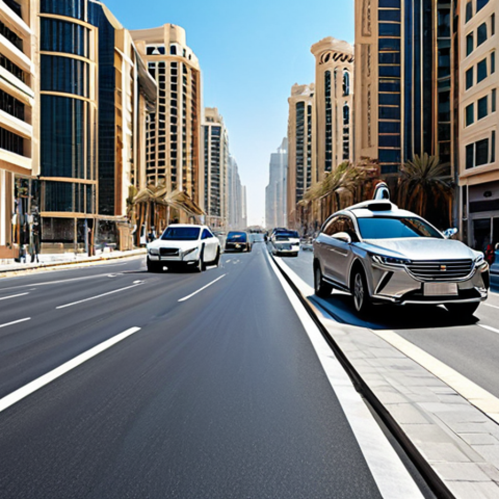 **

"A modern cityscape in the Middle East, showcasing self-driving cars seamlessly integrated into the urban environment, fully clothed pedestrians safely crossing streets, advanced traffic management systems visible, modest buildings in the background, daytime, clear sky, safe for work, appropriate content, professional, perfect anatomy, natural proportions, professional photography, high quality."

**