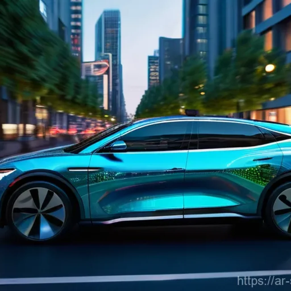 자율주행차의 내비게이션 시스템 발전 - **Prompt:** A sleek, futuristic autonomous vehicle glides smoothly through a vibrant urban landscape...